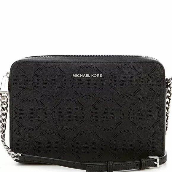Michael Kors Jet Set Large East West Crossbody Bag Black Monogram NWT - Picture 1 of 5